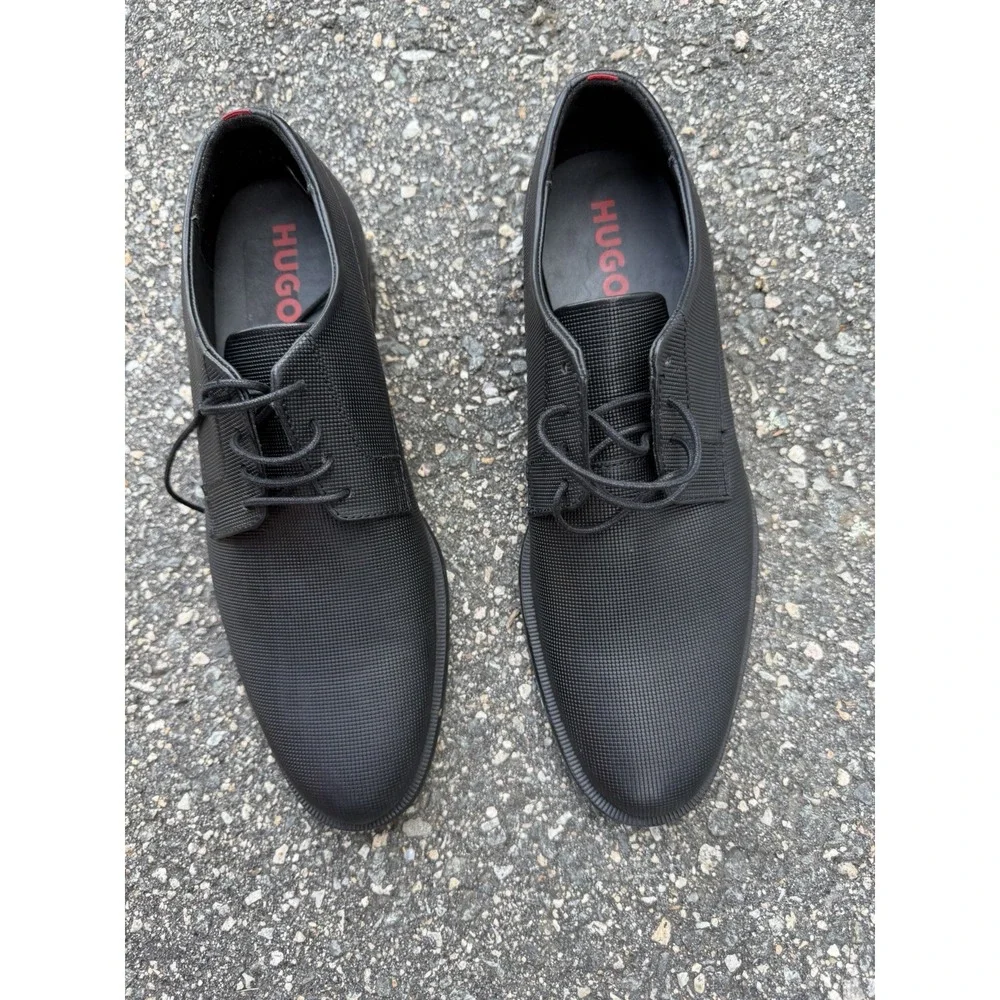 HUGO Boss Men's Black Textured Leather Lace Up Shoes EU 43 Dress Casual 50476506